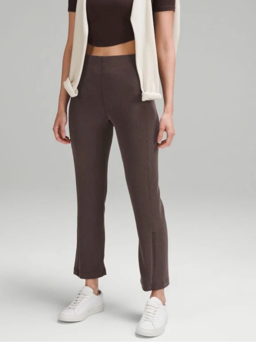 Ribbed Softstreme Zip-Leg High-Rise Cropped Pant 25"
